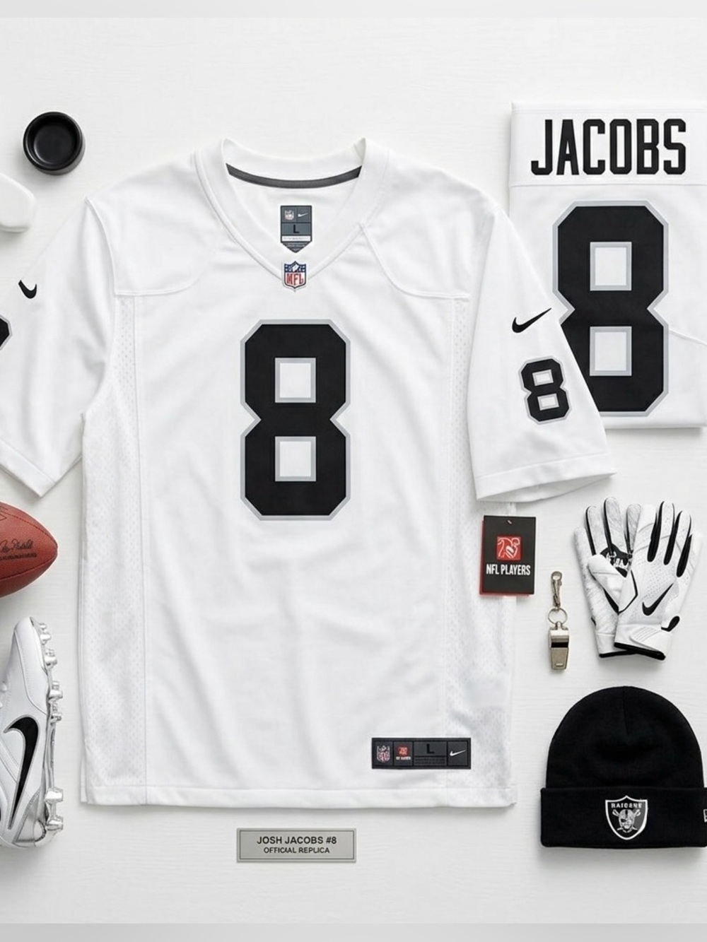 NWT Nike Las Vegas Raiders Josh Jacobs #8 On-Field Jersey - Men's Large - White